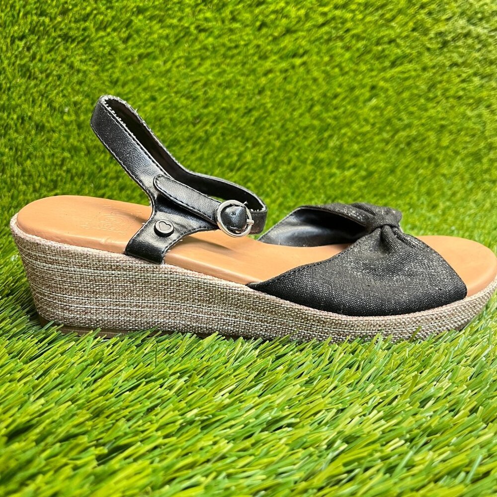 UGG Heart Prinne Sparkle Girls Size 4Y Black Brown Outdoor Strappy Wedge Sandals